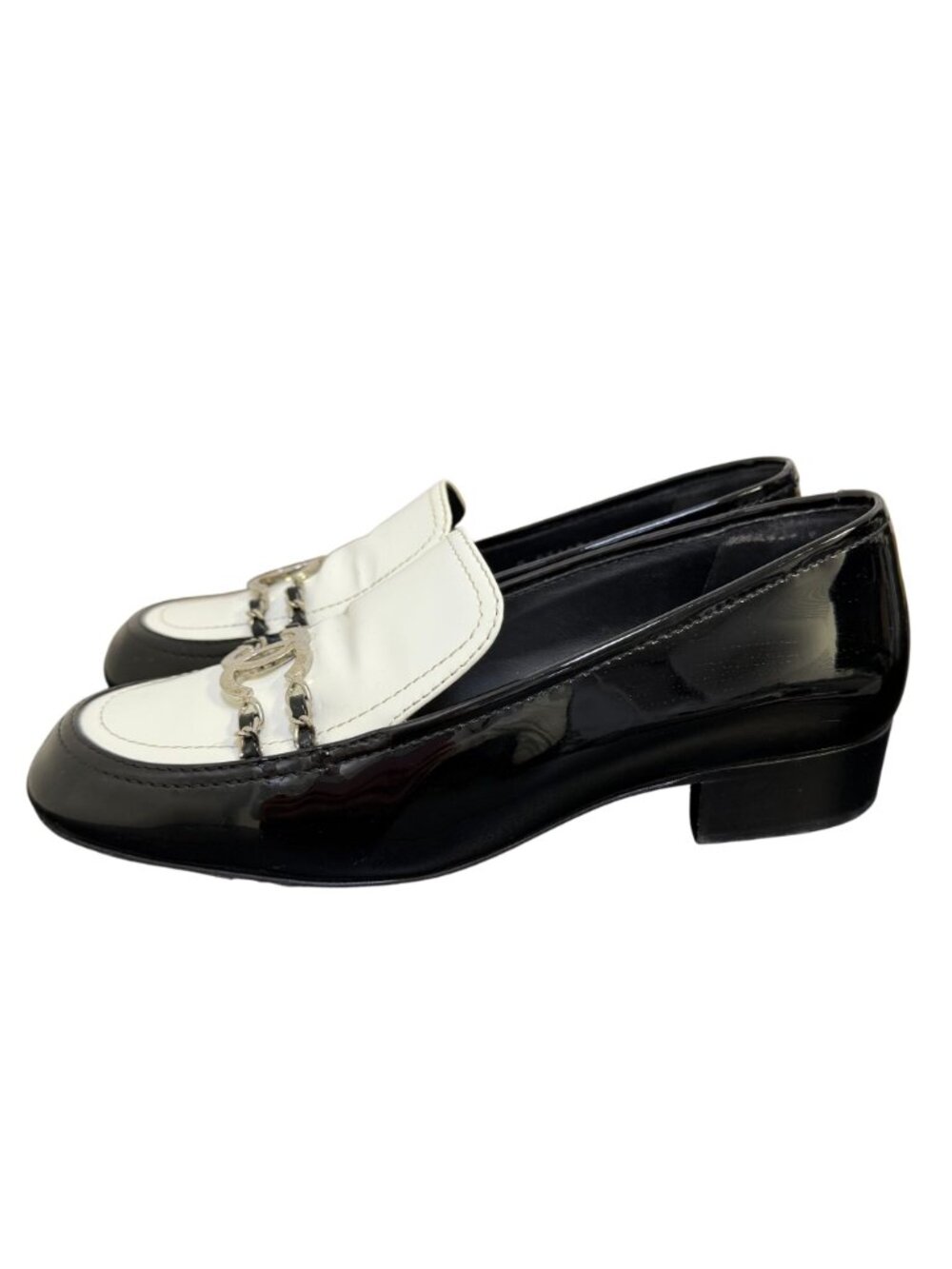 Chanel Black & White Patent Leather Loafers Size 6.5/37 - Picture 6 of 10